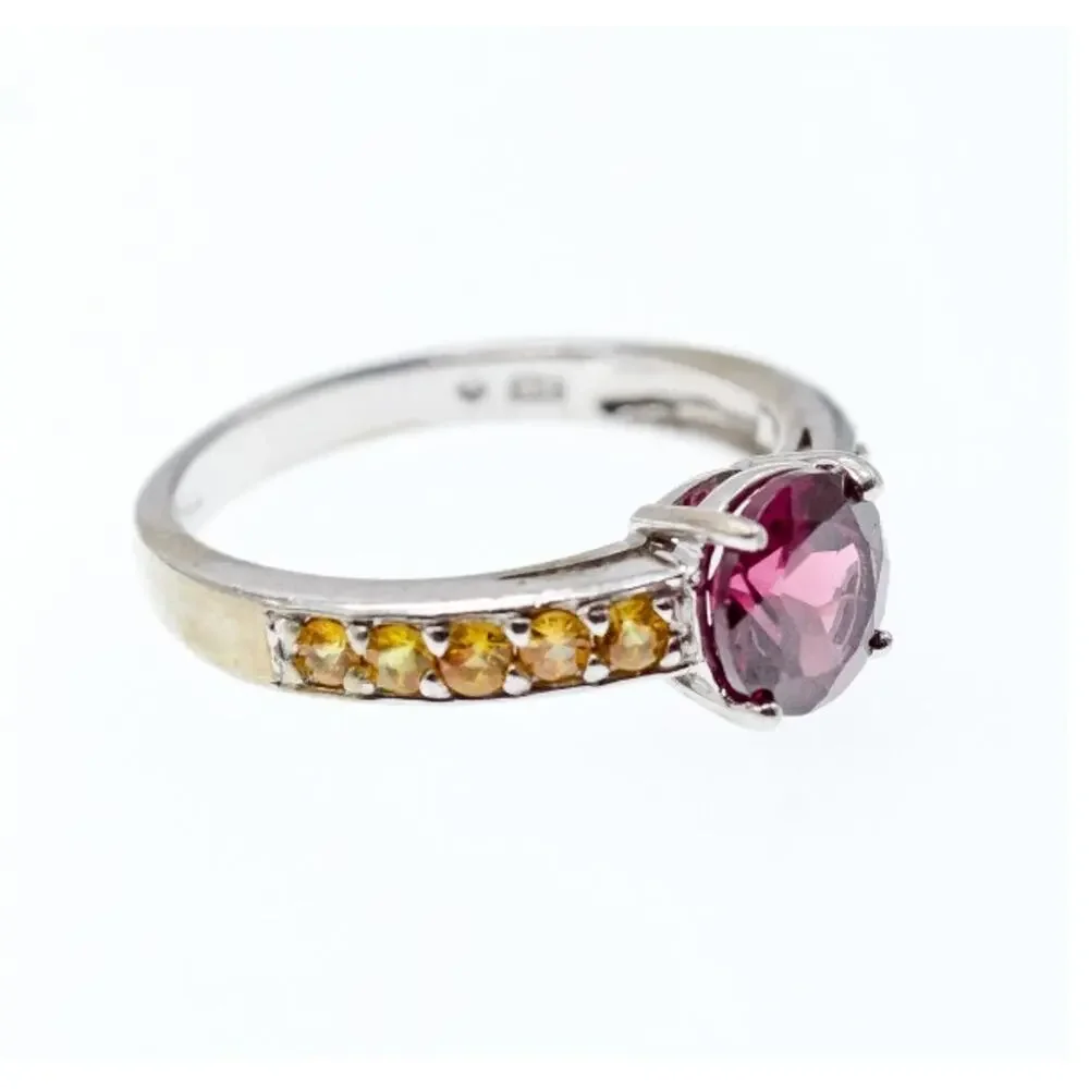 925 Sterling Silver Almandine & Heliodor Ring Size 9